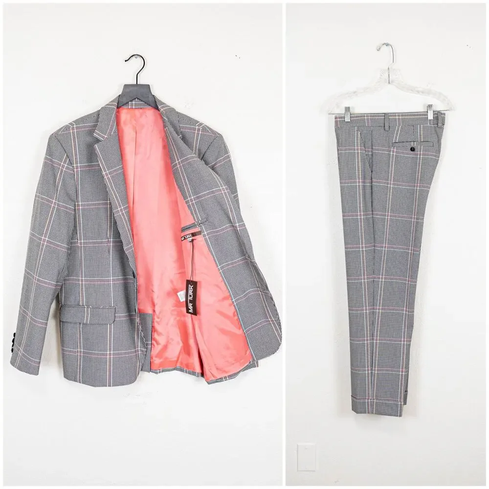 MR TURK Men's KENNEDY 2-Piece Suit Blazer & Pants Gray Plaid Check 42R